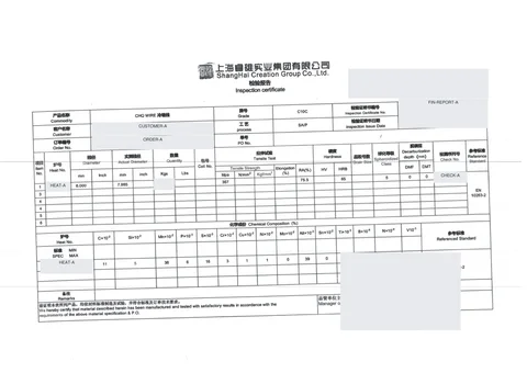 Inspection & heat traceability sample (redacted)